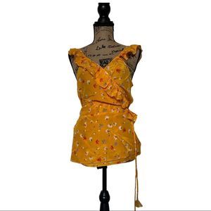Madewell marigold floral ruffle wrap top